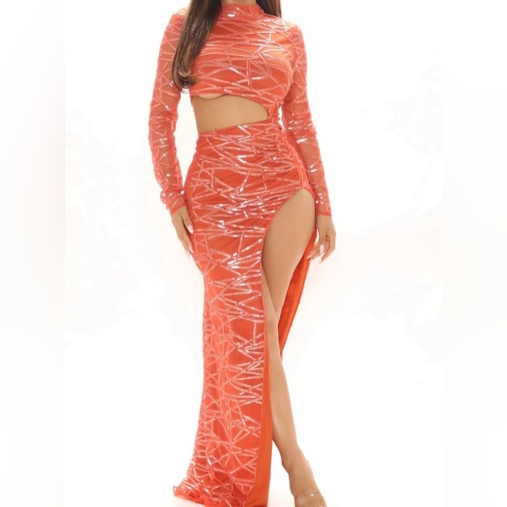 No Mistakes Made Sequin Maxi Dress - Orange